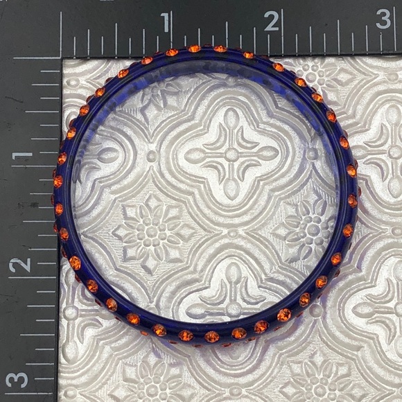 🌼 Little Girls Sizes Lucite Rhinestone Orange & Blue Bangle Bracelet - Picture 7 of 8